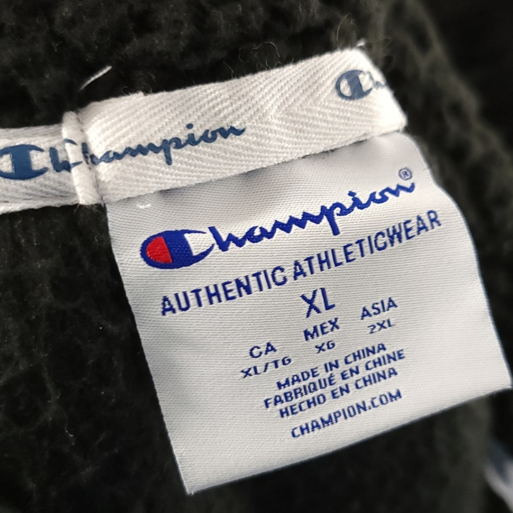 Champion 1/4 Zip Sherpa Teddy Bear  Pullover Sweatshirt Jacket Black sz XL - Picture 6 of 7